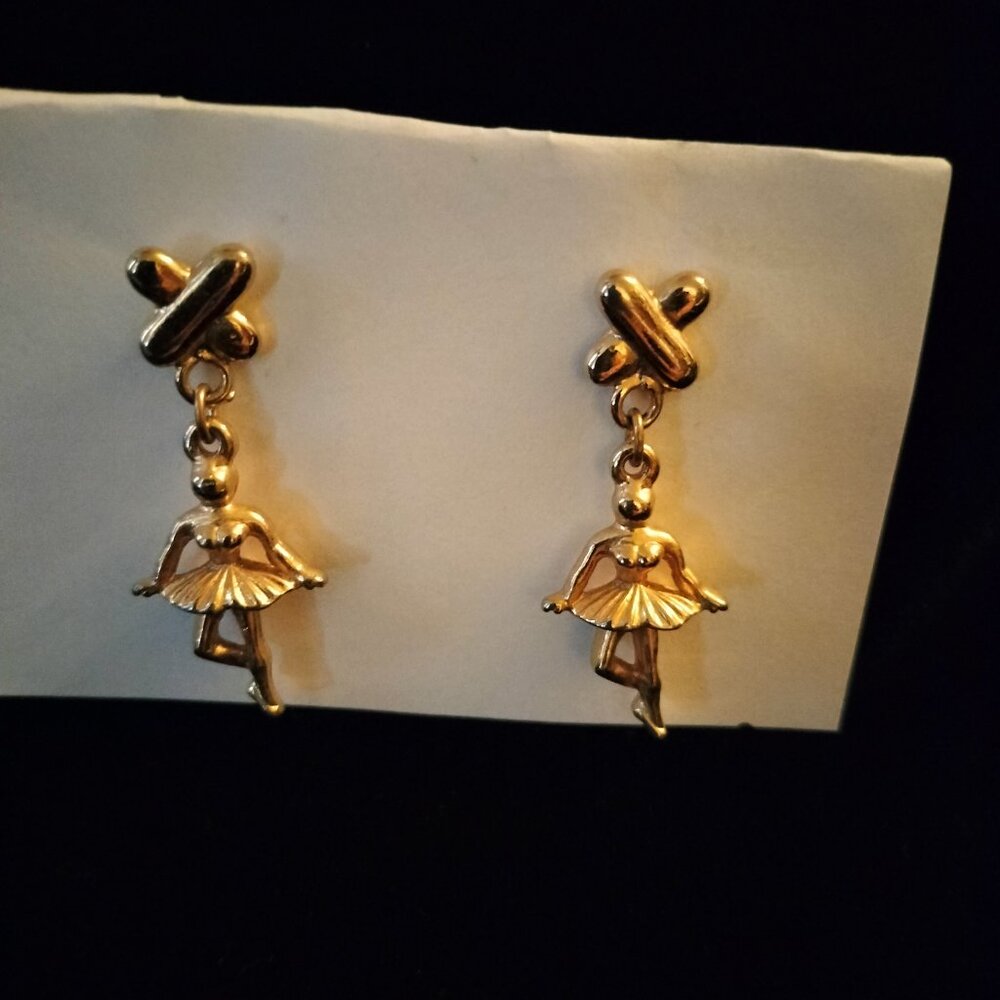 Vintage Balletcore Ballerina Post Earrings 1990s Gold Plated Stainless Dancers